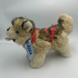 Kipmik Alaska Husky Realistic Fur Plush Sled Dog Puppy Dog Harness Blue Eyes 10"